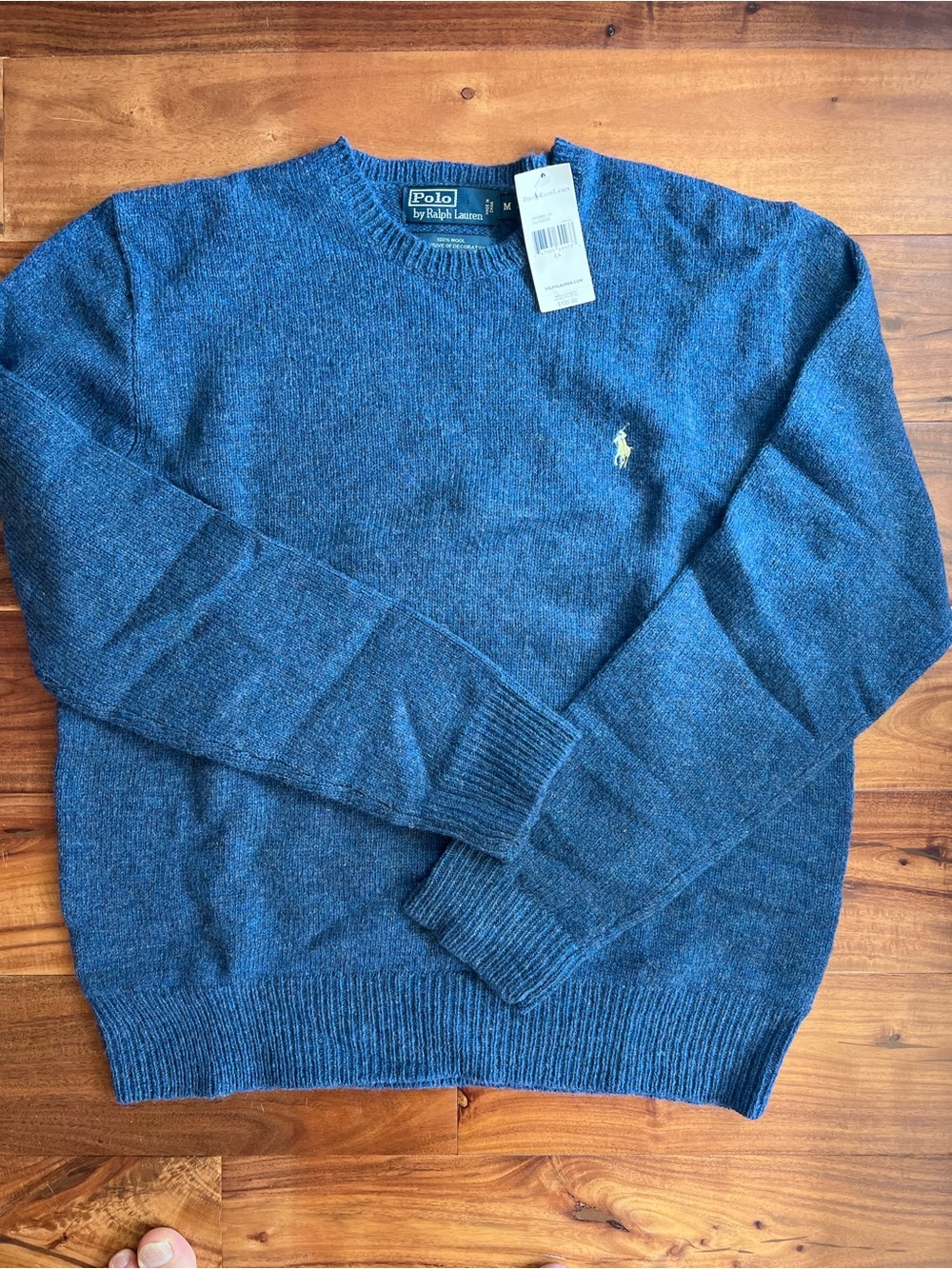Polo by Ralph Lauren Blue Crewneck Sweater with Embroidered Pony 100% wool